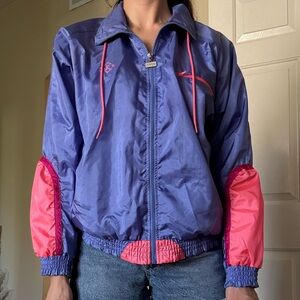 Vintage Blue and Pink Women's Windbreaker Jacket